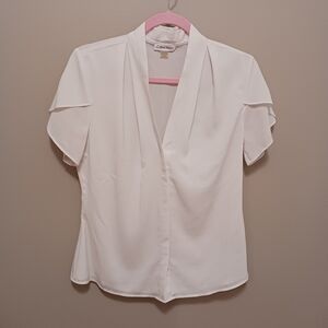 Womens Small White Calvin Klein Short Sleeve Blouse
